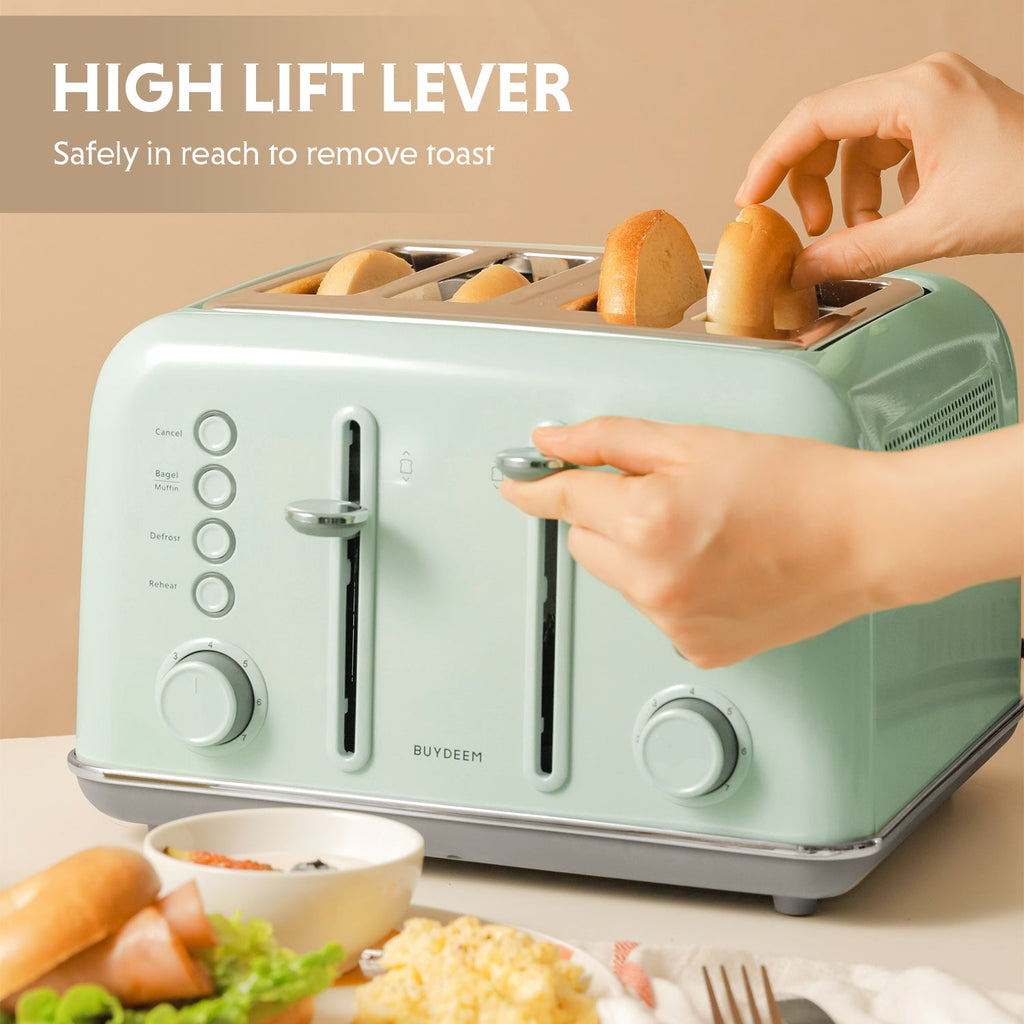 DT640 4-Slice Retro Stainless Steel Toaster | Cozy-Greenish